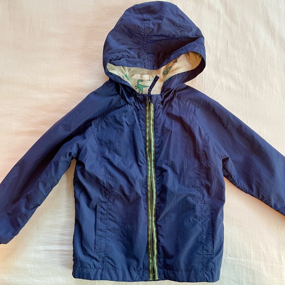 EUC John Lewis dinosaur lined blue raincoat